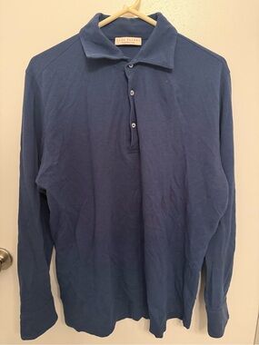 Luca Faloni - XL Italian Cotton Piqué Long-Sleeve Polo Navy